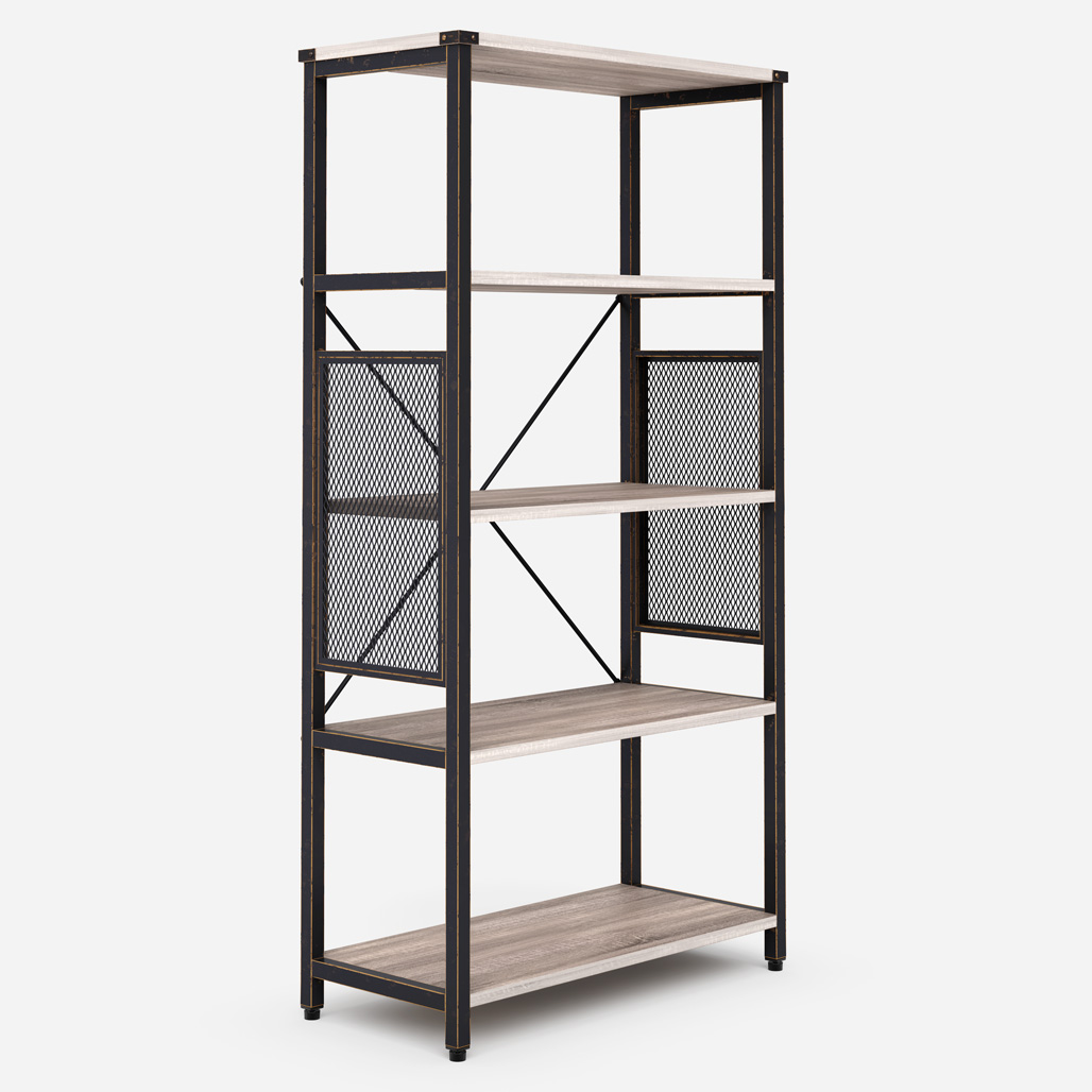 Tris=004 Montego Collection Light Industrial Metal Framed Bookcase â 30″W x 14″D x 58″H